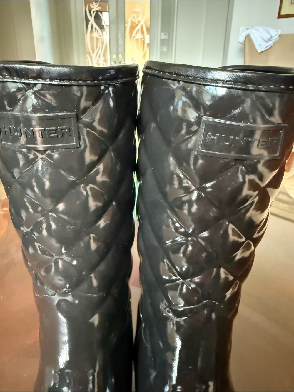 Hunter Refined Gloss Quilted Short Black Rain Boot